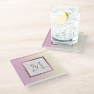 Dessous-de-verre En Verre Rose Gold Monogramme Marbre Ombre Violet