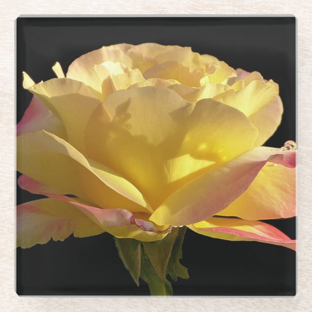 Dessous-de-verre En Verre Rose jaune (Devant)