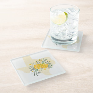 Dessous-de-verre En Verre Rose jaune du Texas - État En vichy avec les Rose