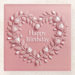Dessous-de-verre En Verre Rose Joyeuses Fleurs d'Anniversaire Dessous de ver