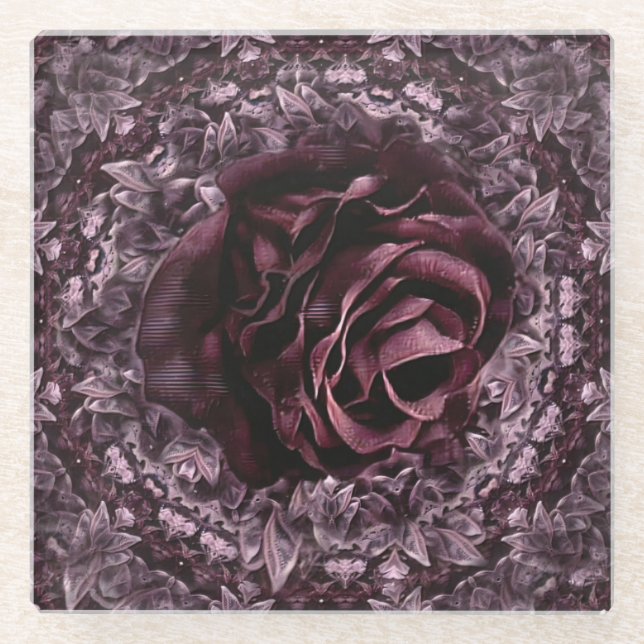 Dessous-de-verre En Verre Rose Mandala (Devant)