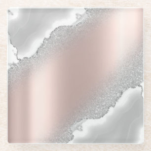 Dessous-de-verre En Verre Rose moderne élégante Parties scintillant or Marbr
