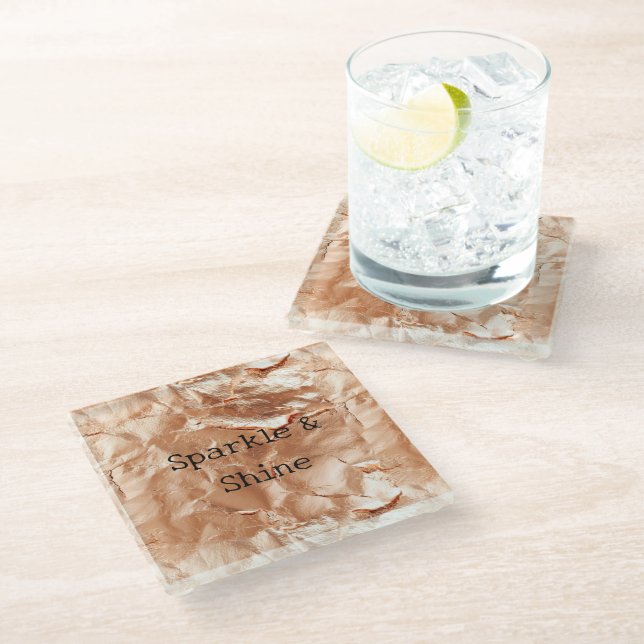 Dessous-de-verre En Verre Rose Peach Gold Glam (Incliné)