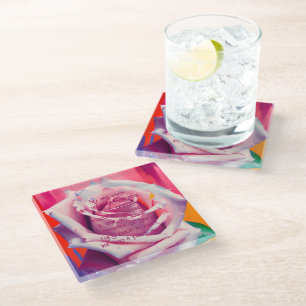 Dessous-de-verre En Verre Rose Rose Pâle Gras en Fleur Poème Verre Bohème Ar