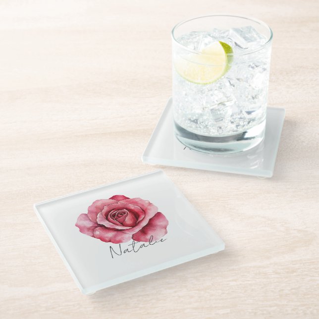 Dessous-de-verre En Verre Rose rouge (Incliné)