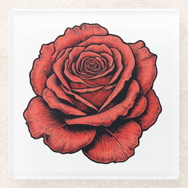 Dessous-de-verre En Verre Rose rouge (Devant)