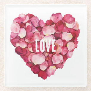 Dessous-de-verre En Verre Rose rouge pétales Floral Amour