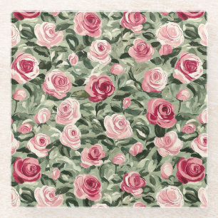 Dessous-de-verre En Verre Rose rouge vert Rose Floral