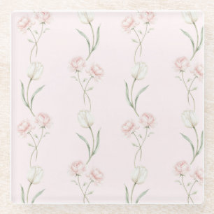 Dessous-de-verre En Verre Roses Rose Pâle Tulipes Blanches