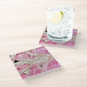 Dessous-de-verre En Verre Roses roses florales (photographie par moi)