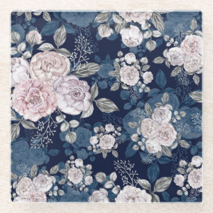 Dessous-de-verre En Verre Roses roses roses Bleu foncé : Vintage