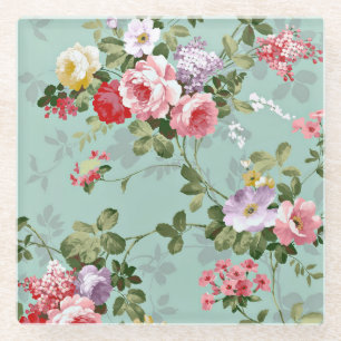 Dessous-de-verre En Verre Roses roses sur Dessous de verre de verre Vintage