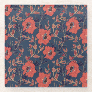 Dessous-de-verre En Verre Roses rouges Peonies Arrière - plan foncé
