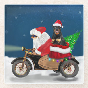 Dessous-de-verre En Verre Rottweiler Chien Noël Père Noël