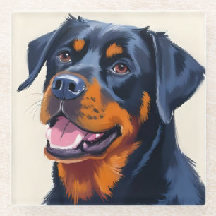 Dessous-de-verre En Verre Rottweiler Peinture aquarelle de chien animal de