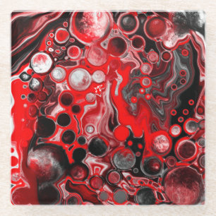 Dessous-de-verre En Verre Rouge blanc et noir pour peinture effet fluid Art