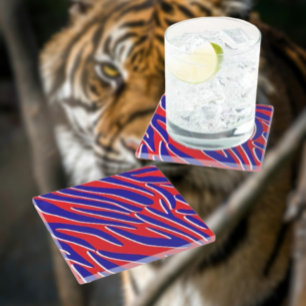 Dessous-de-verre En Verre Rouge, Blanc & Gras Desserte rayée de tigre