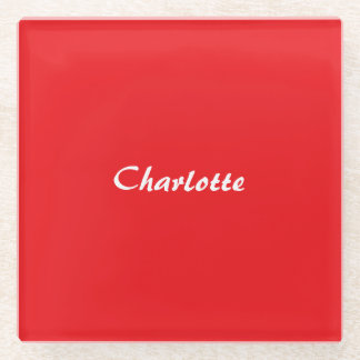 Dessous-de-verre En Verre Rouge blanc Script élégant minimaliste Nom moderne