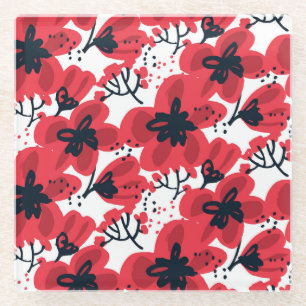 Dessous-de-verre En Verre Rouge de fleur : Motif Abstrait à main.