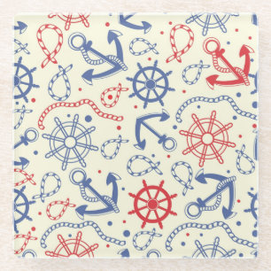 Dessous-de-verre En Verre Rouge et arrière - plan de marine avec l'ancre