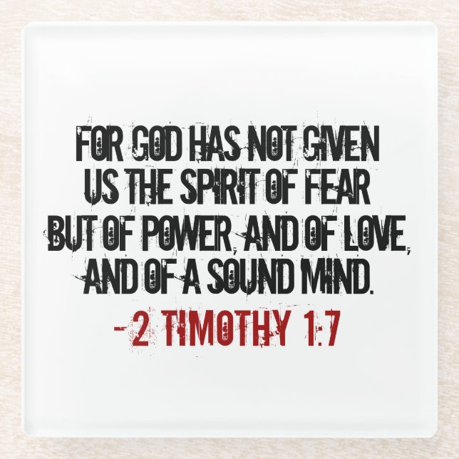 Dessous-de-verre En Verre Rouge et noir 2 Timothée 1:7 (Devant)