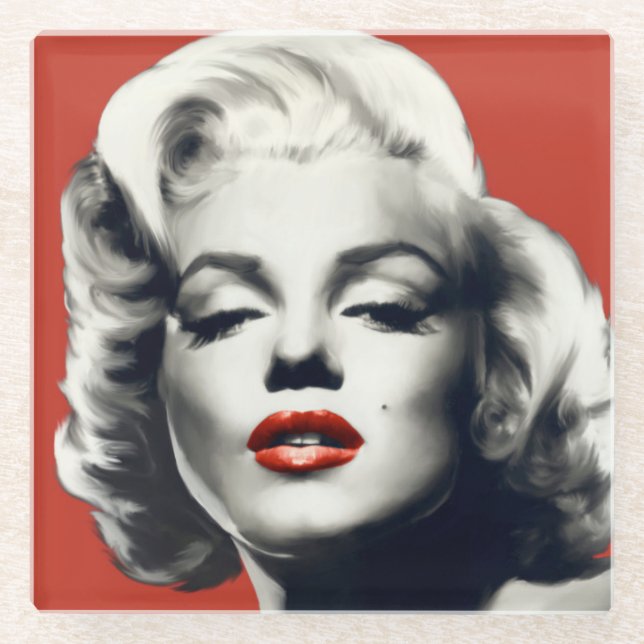 Dessous-de-verre En Verre Rouge sur les lèvres rouges Marilyn (Devant)