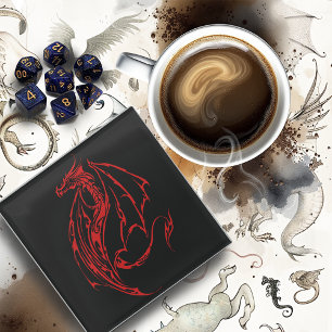 Dessous-de-verre En Verre Rouge Tribal Dragon Noir