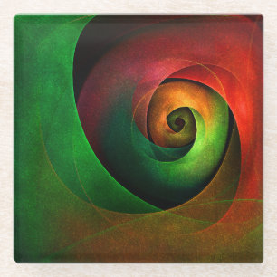 Dessous-de-verre En Verre Rouge Vert Floral Moderne Art Abstrait Motif #21