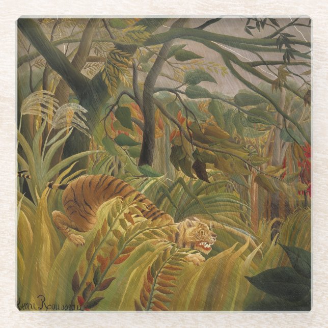 Dessous-de-verre En Verre Rousseau Jungle Tropical Tiger Art (Devant)