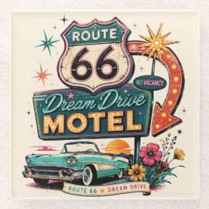 Dessous-de-verre En Verre Route 66 Dream Drive Motel Art Rétro Cruiser