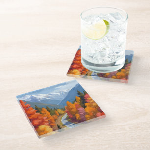 Dessous-de-verre En Verre Route d'Automne   Aquarelle de la Nature en Feuill
