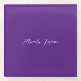 Dessous-de-verre En Verre Royal Purple Plain Élégante Calligraphie minimalis