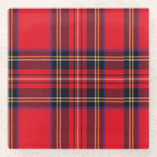 Dessous-de-verre En Verre Royal Stewart tartan rouge noir plaid (Devant)