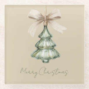 Dessous-de-verre En Verre Ruban de crème d'arbre de Noël vert
