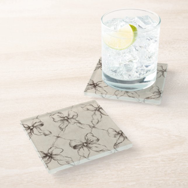 Dessous-de-verre En Verre Rubans Marron Crème  (Incliné)