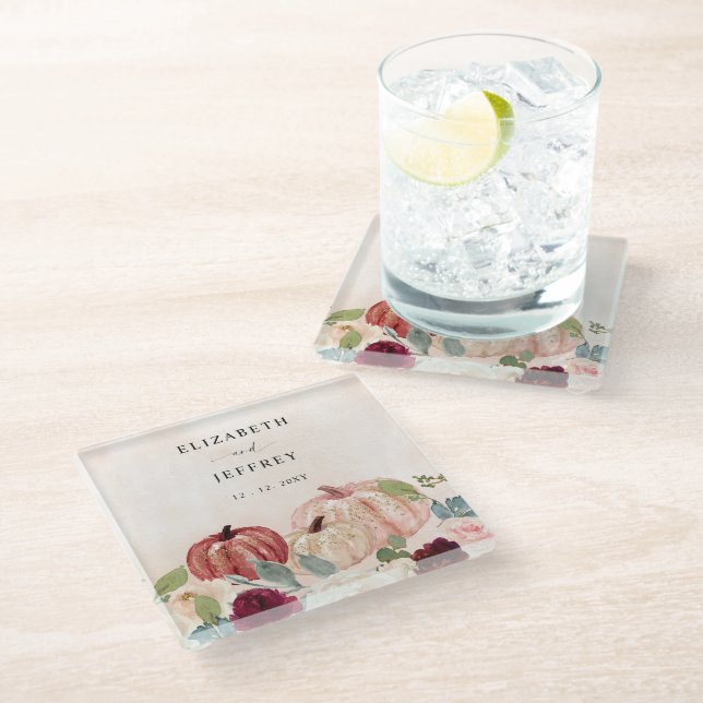 Dessous-de-verre En Verre Russe moderne Citrouille Mariage de automne de pay (Incliné)