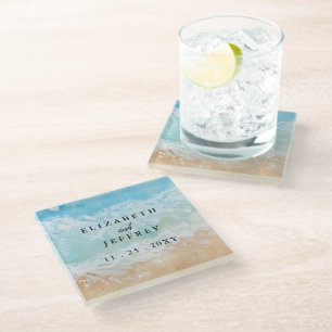 Dessous-de-verre En Verre Rustique aquarelle été mer plage mariage