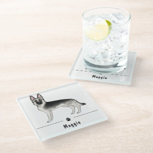 Dessous-de-verre En Verre Sable Argent Berger Allemand Et Patte Nom Personna