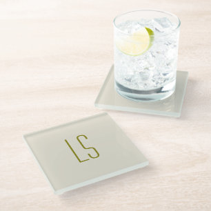Dessous-de-verre En Verre Sage vert monogramme initial simple