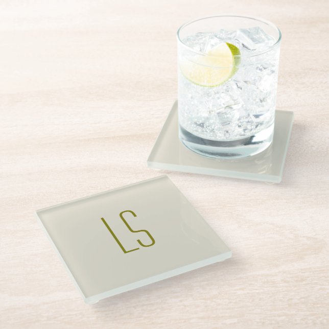 Dessous-de-verre En Verre Sage vert monogramme initial simple (Incliné)