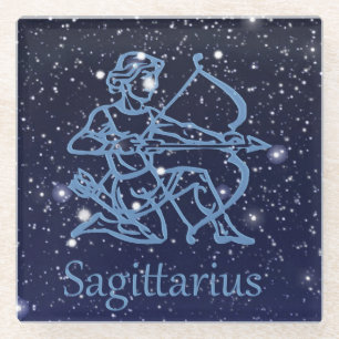 Dessous-de-verre En Verre Sagittarius Constellation & Zodiac Signe avec étoi