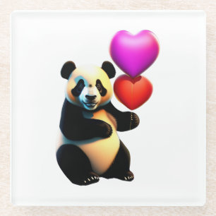 Dessous-de-verre En Verre Saint Valentin, Panda & Heart Balloon, Saint Valen