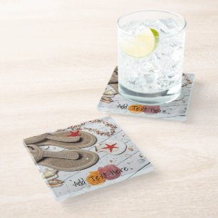 Dessous-de-verre En Verre Sandales, Coquillages et Starfish à la plage