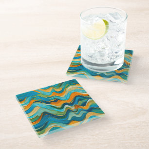 Dessous-de-verre En Verre "Sanlúcar" Vagues bleu vert orange