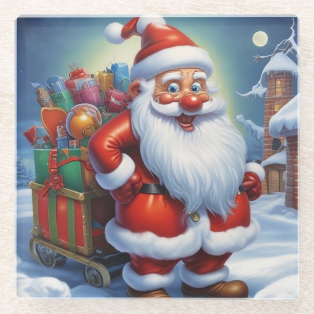 Dessous-de-verre En Verre Santa Clause Joyeux Noël Bonne année (Devant)