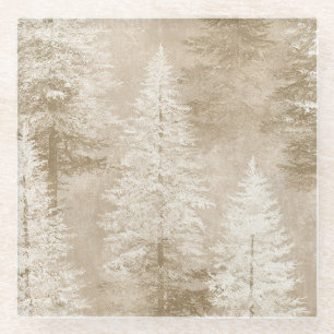 Dessous-de-verre En Verre Sapins de Noël Beige Blanc  