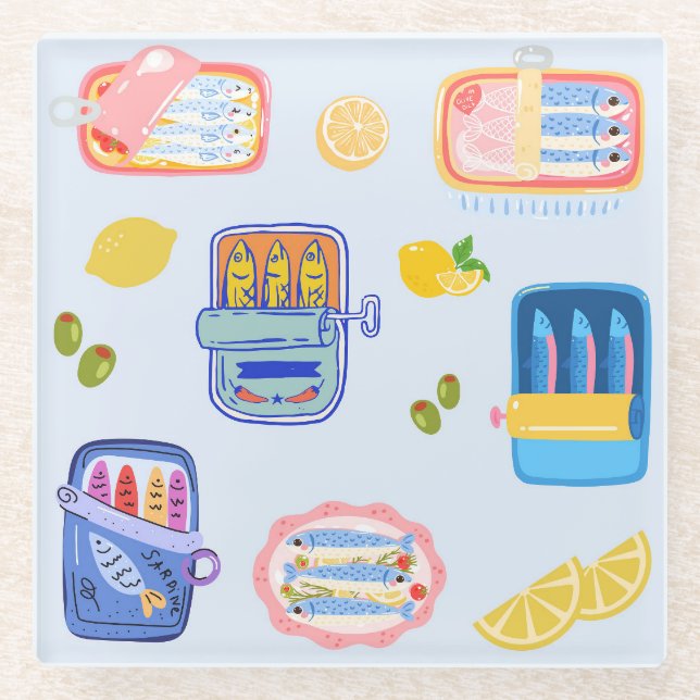 Dessous-de-verre En Verre Sardines et citrons (Devant)