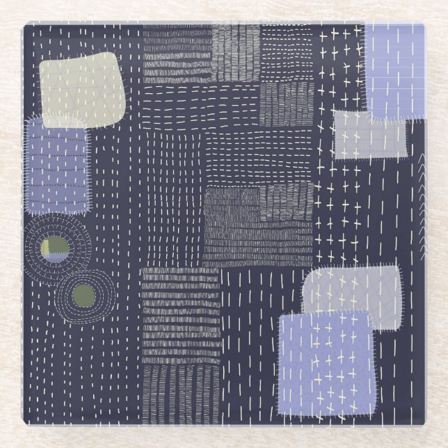 Dessous-de-verre En Verre sashiko japonais coutures ressemblant à un motif (Devant)