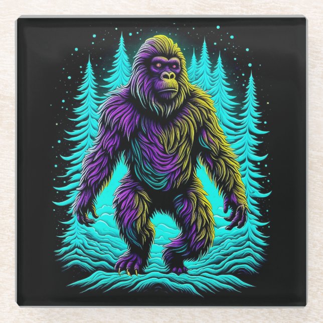 Dessous-de-verre En Verre Sasquatch Bigfoot en Turquoise et noir (Devant)