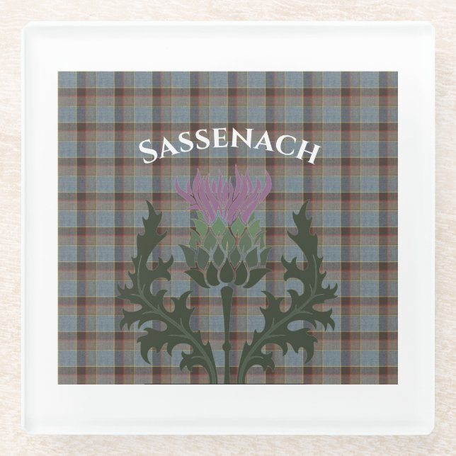 Dessous-de-verre En Verre Sassenach au chardon écossais sur Fraser Tartan (Devant)